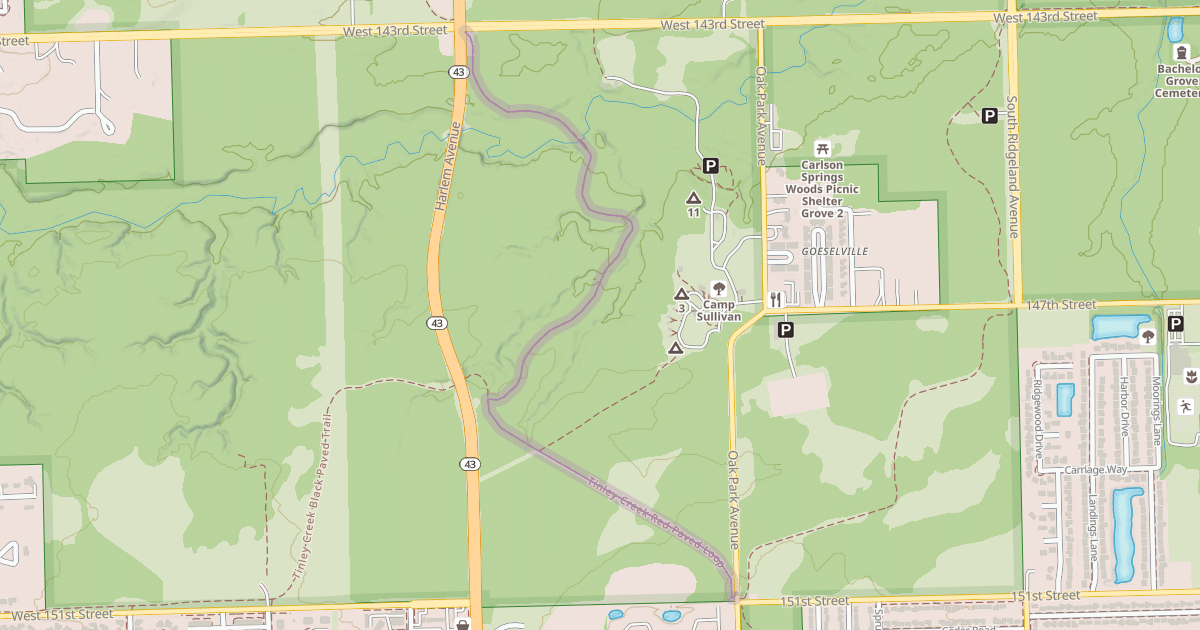 Map preview of Tinley Creek Red Paved Loop