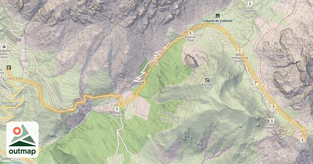 Map of Tête de Viraysse — Saint Ours