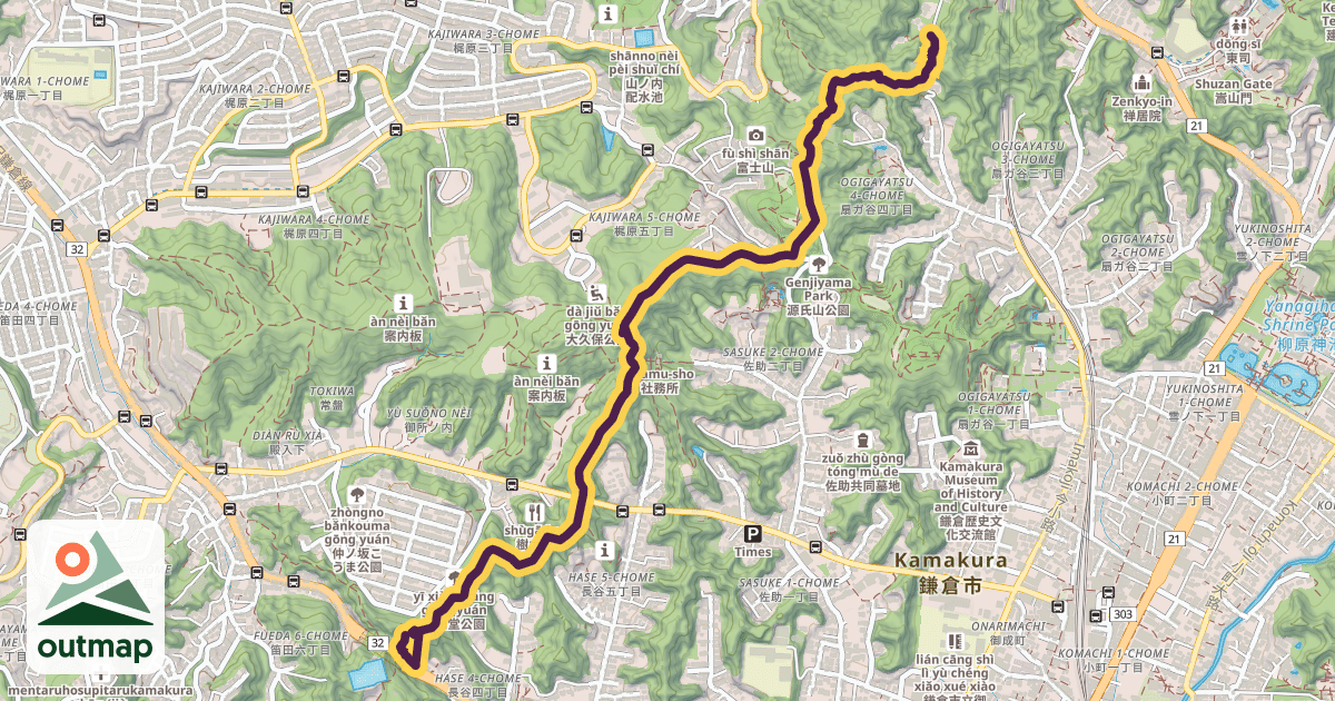 Map of Daibutsu Hiking Trail