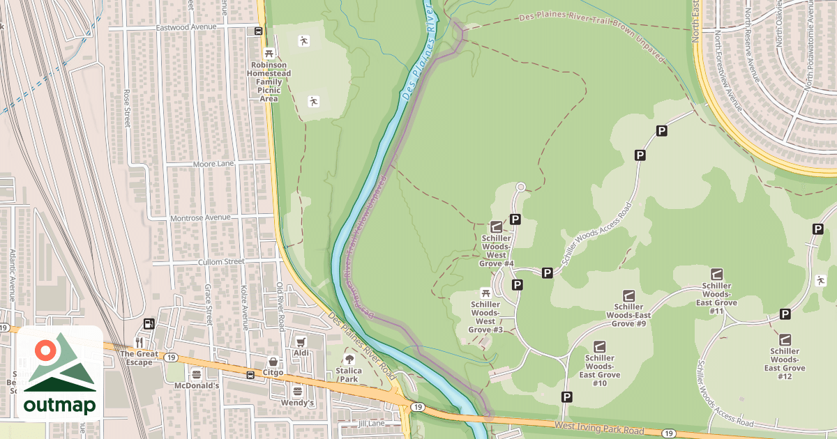 Map of Des Plaines River Trail Yellow Unpaved