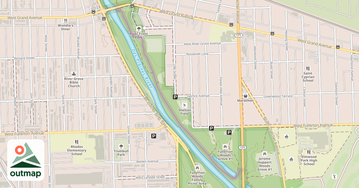Map of Des Plaines River Trail Yellow Unpaved