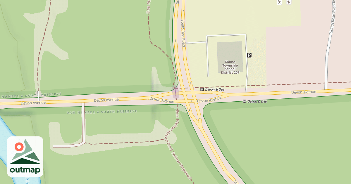 Map of Des Plaines River Trail Yellow Unpaved
