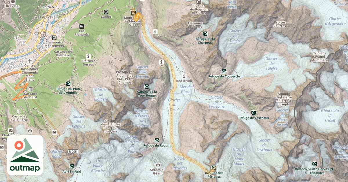 Map of Brèche Puiseux — Gare de Montenvers