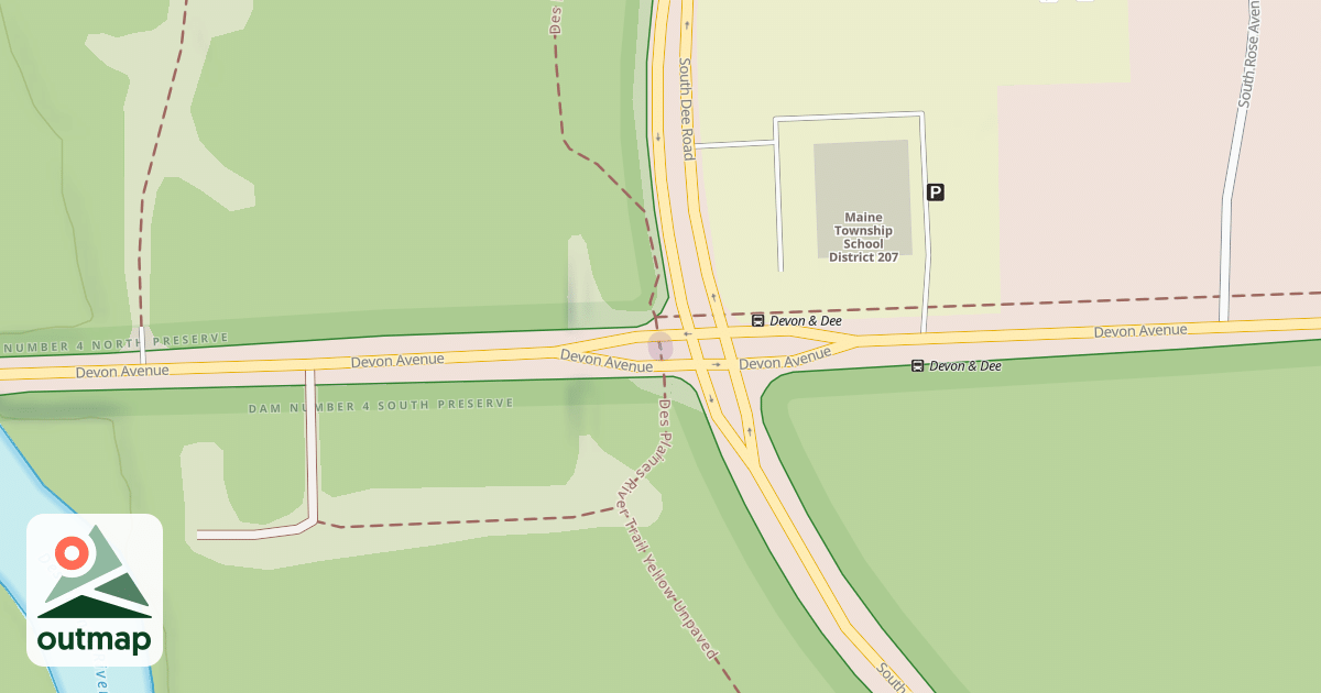 Map of Des Plaines River Trail Yellow Unpaved