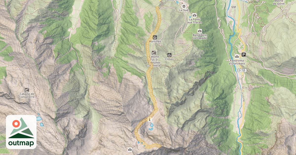 Map of Pic d'Arrouyette ou Pic d'Estos — Col d'Azet