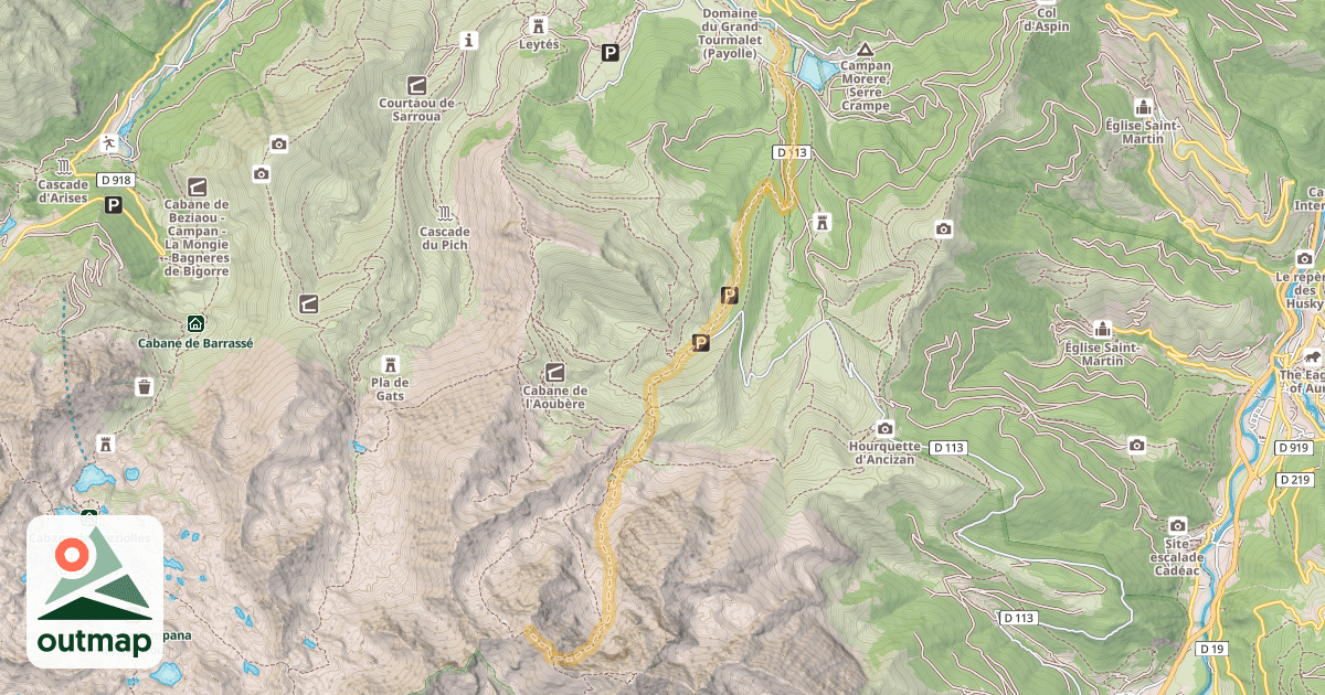 Map of Pic de Monfaucon — Lac de Payolle - Camp Bataillé
