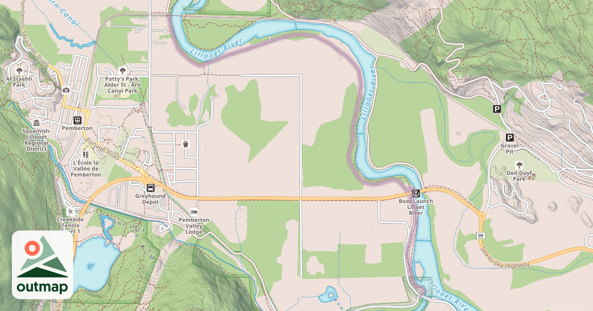 Map of Pemberton Dyke Lillooet River BC Rail - Hwy99