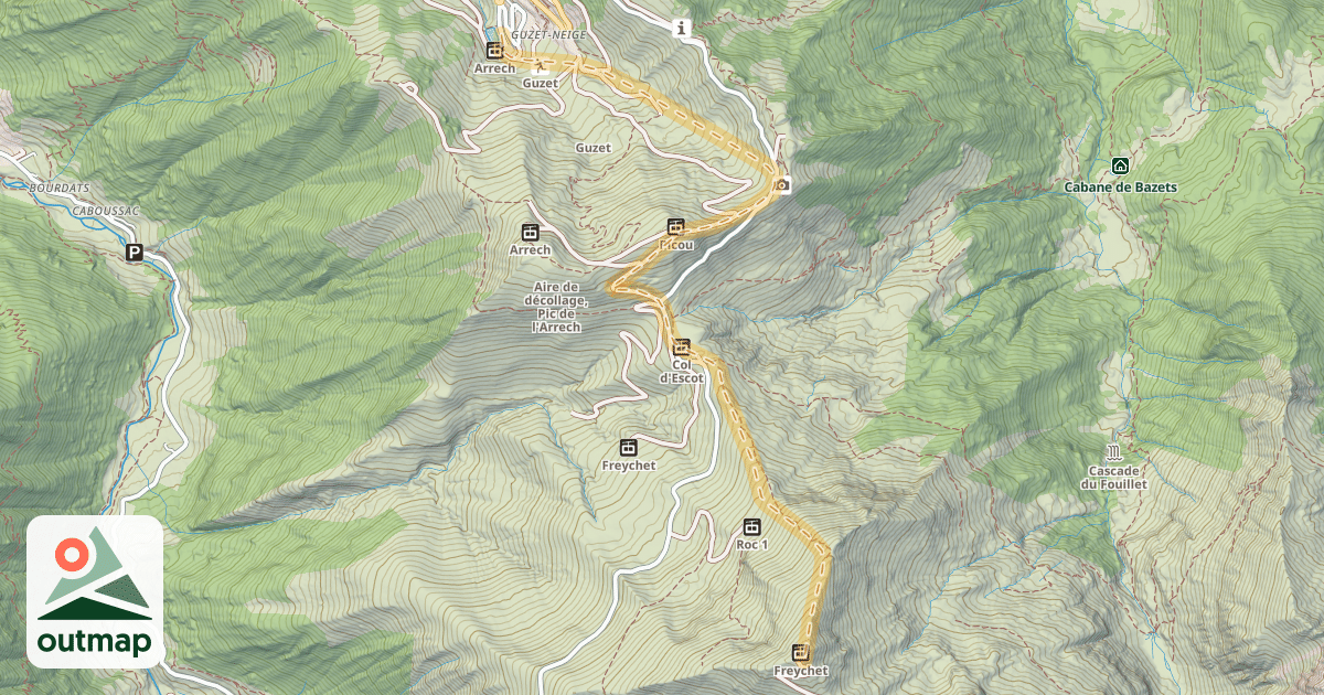 Map of Pic de Freychet — Guzet Neige