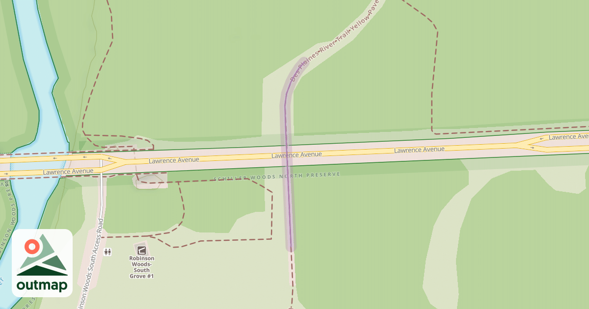 Map of Des Plaines River Trail Yellow Paved