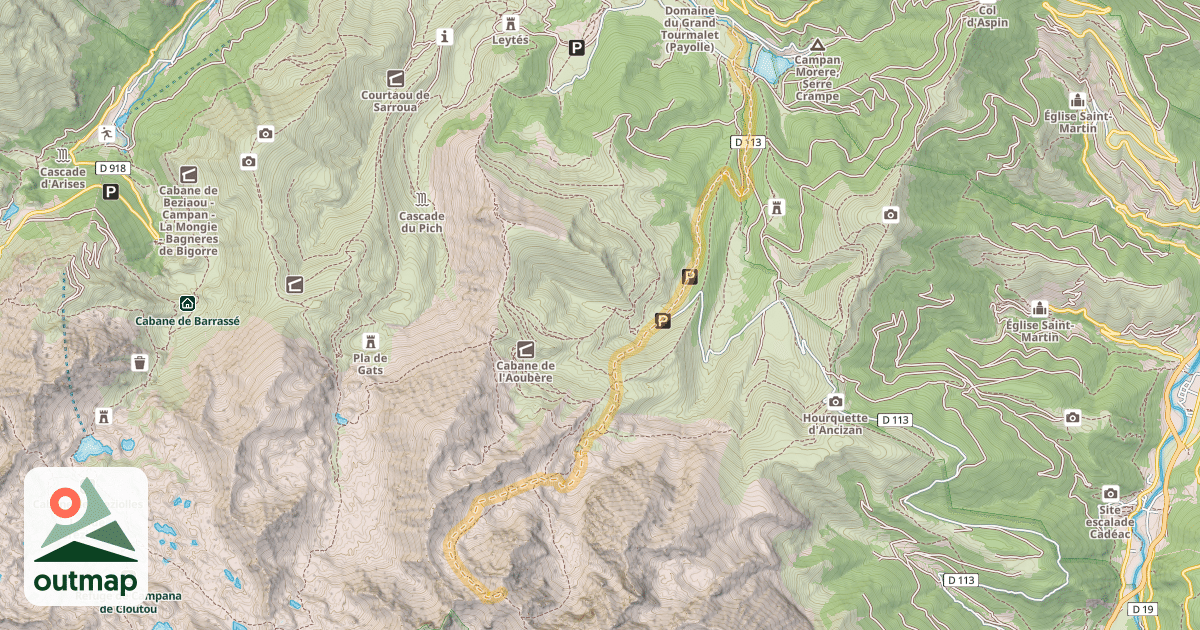 Map of Pic de Monfaucon — Lac de Payolle - Camp Bataillé