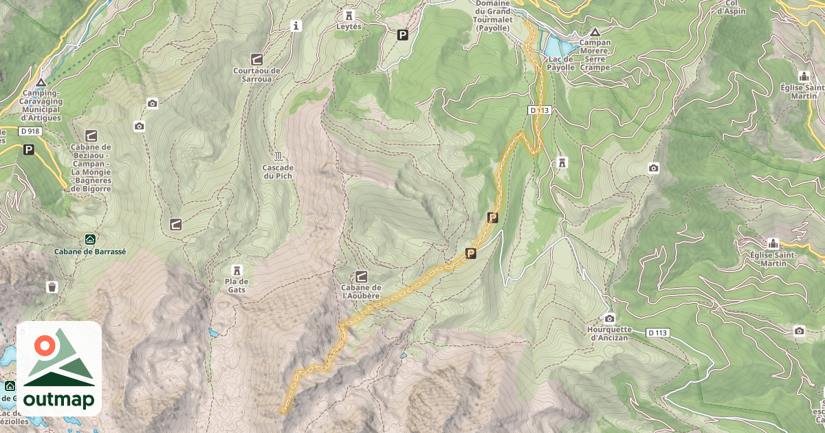 Map of Sarrat de las Lourides — Lac de Payolle - Camp Bataillé