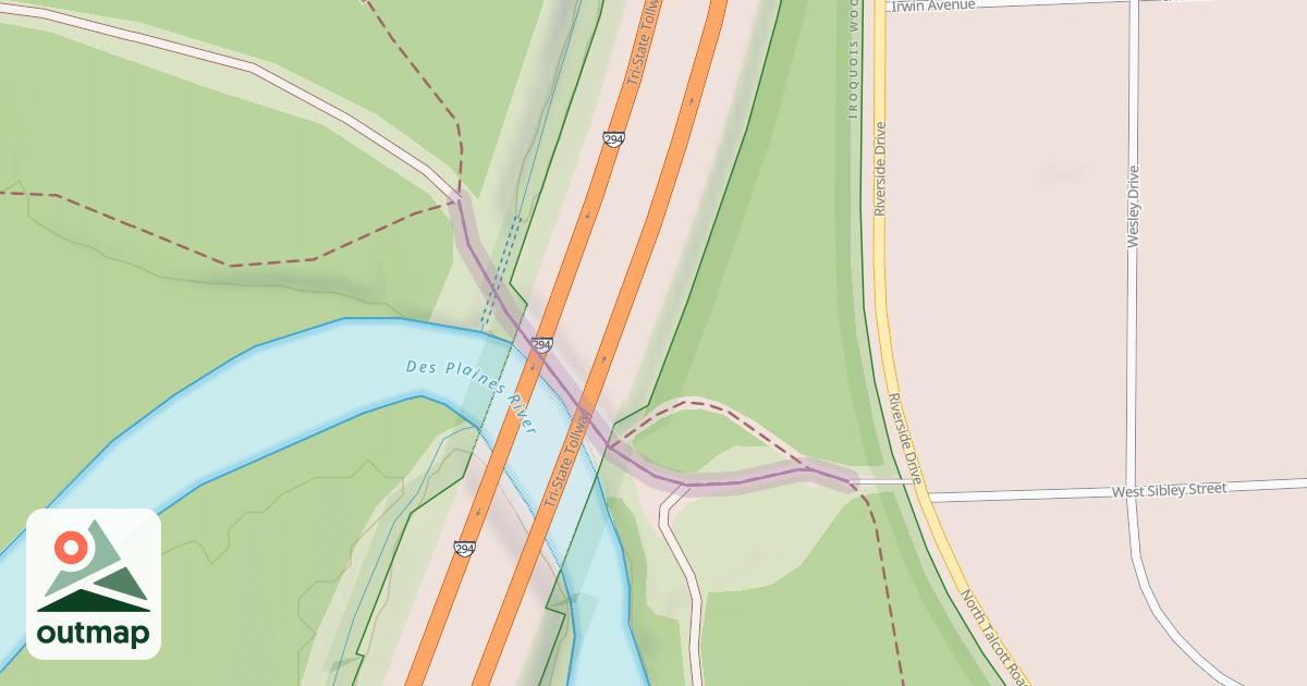 Map of Des Plaines River Trail Yellow Paved