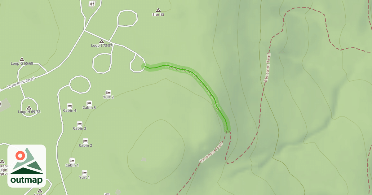 Map of I-Camp Loop Spur to Raccoon Trail