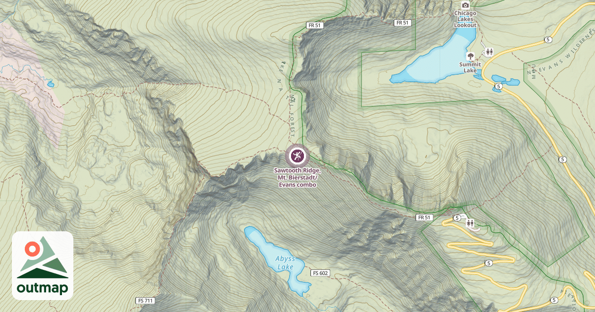 Map of Sawtooth Ridge, Mt. Bierstadt/Evans combo