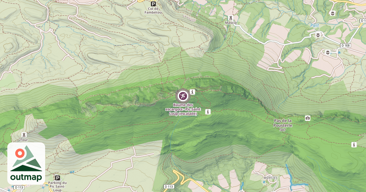 Map of Baume des escargots - Pic Saint Loup (escalade)