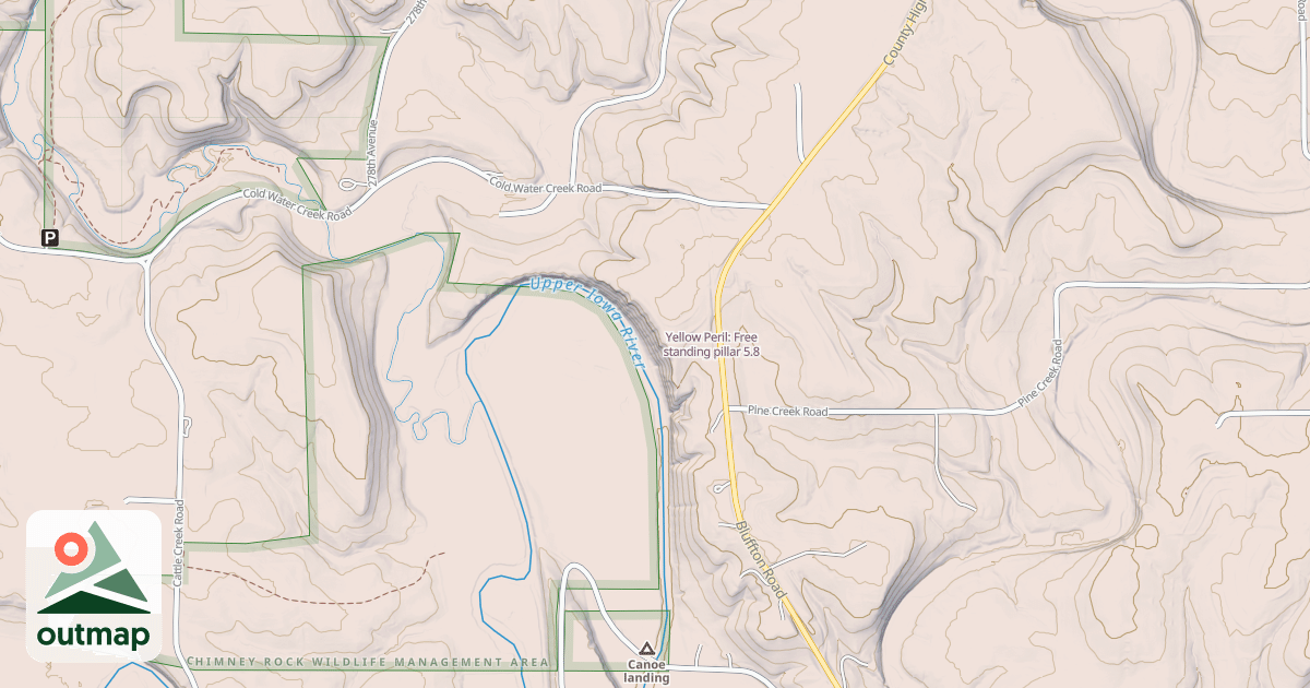 Map of Yellow Peril: Free standing pillar in Winneshiek