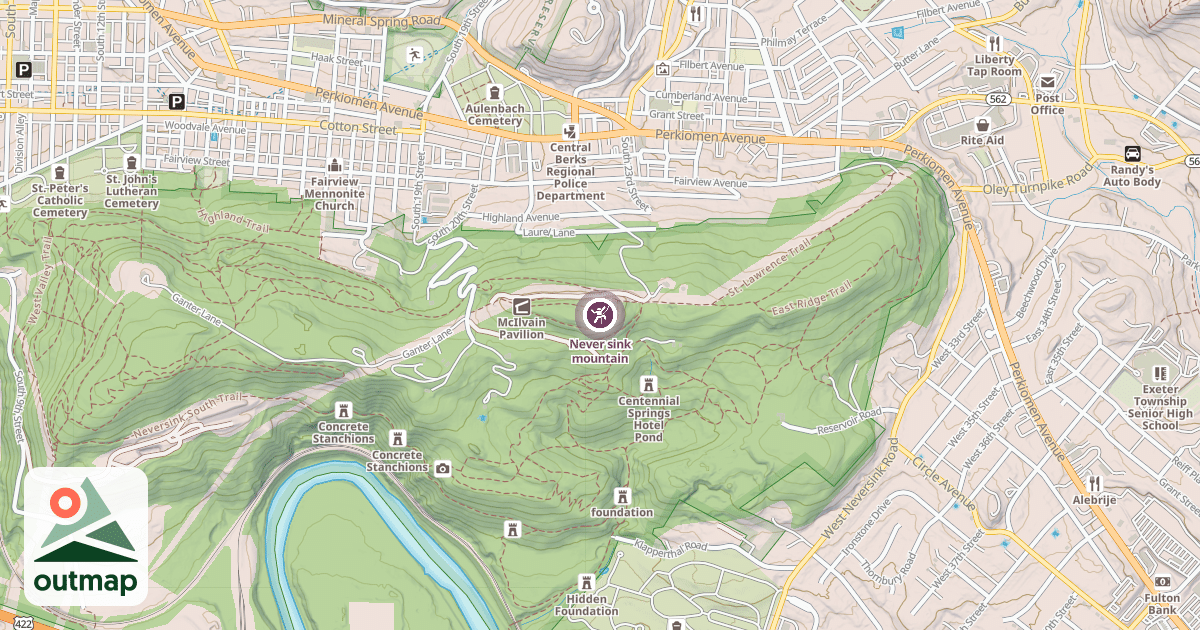 Map of Never sink mountain