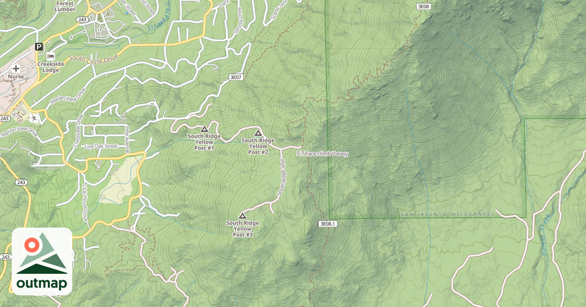 Map of 5.7 Face climb