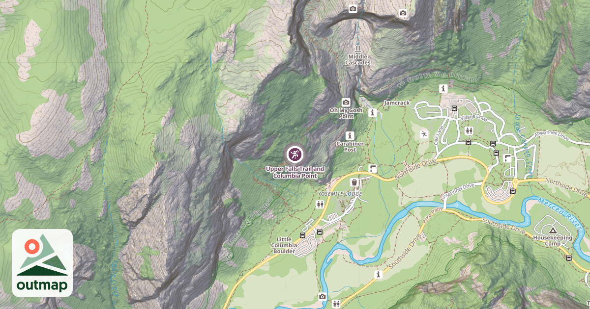 Map of Upper Falls Trail and Columbia Point