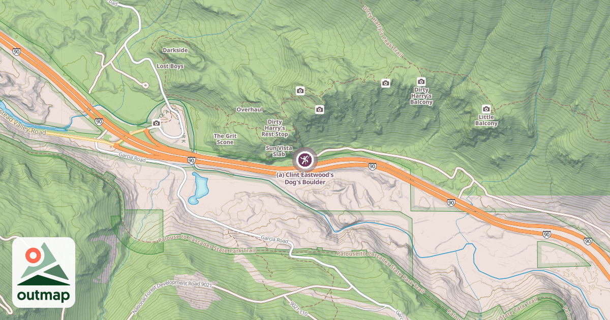 Map of (a) Clint Eastwood's Dog's Boulder