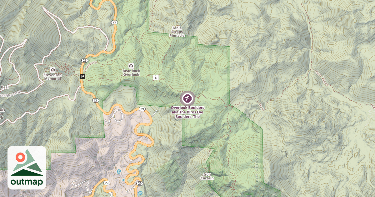 Map of Overlook Boulders aka The Birds Eye Boulders, The
