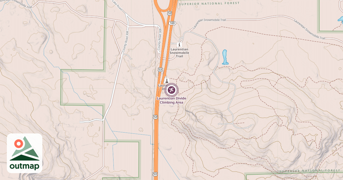 Map of Laurentian Divide Climbing Area