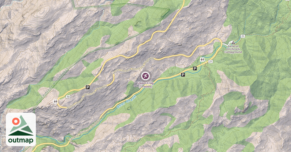 Map of Upper Crag (7 routes)