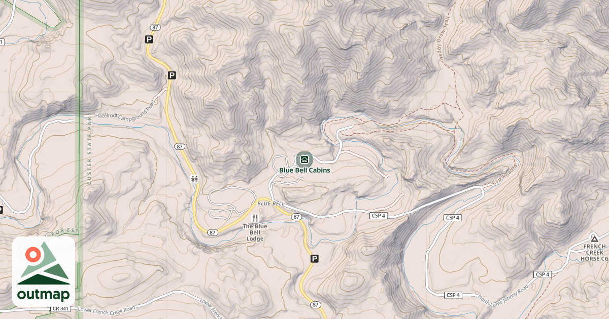Map of Blue Bell Cabins
