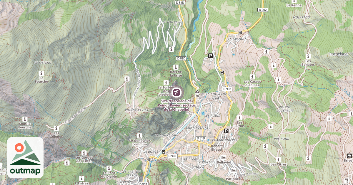 Map of Site d'escalade de Poingt Ravier (secteur de la Chapelle)