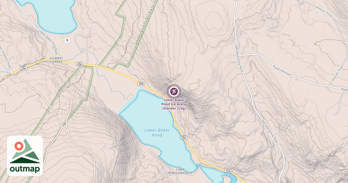 Map of Lower Baker Pond Ice Arena (Slander Crag)