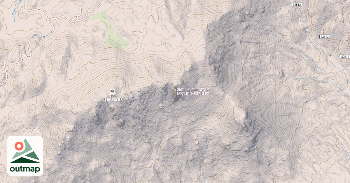 Map of Unknown Upper West Face Slab Climb