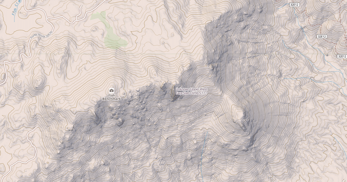 Map preview of Unknown Upper West Face Slab Climb
