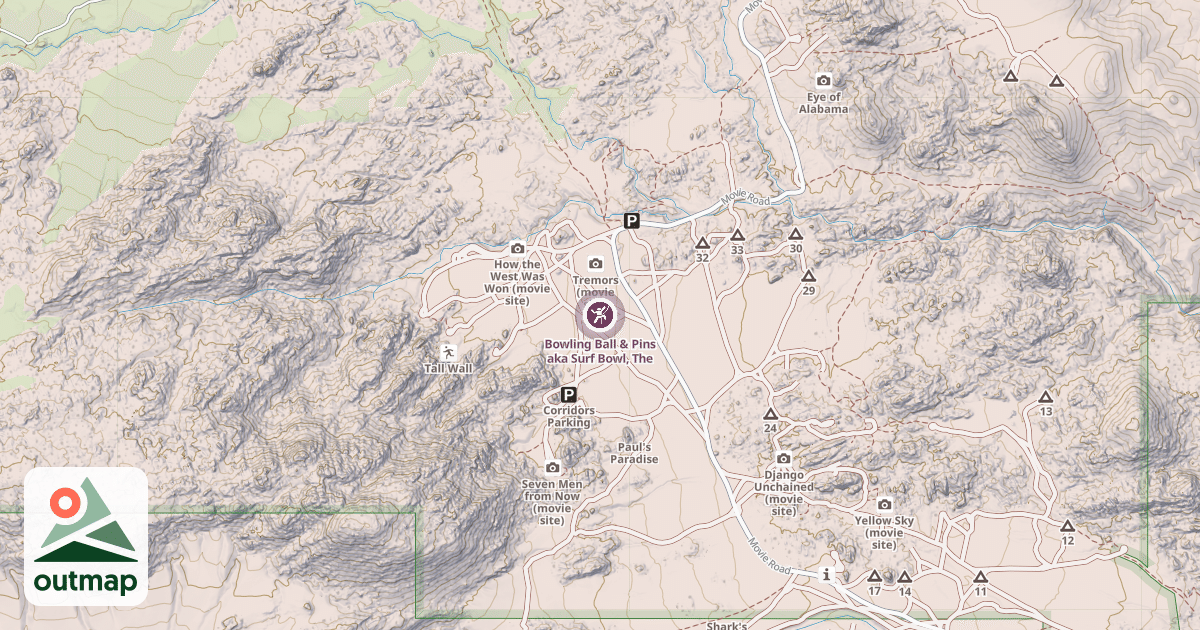 Map of Bowling Ball & Pins aka Surf Bowl, The