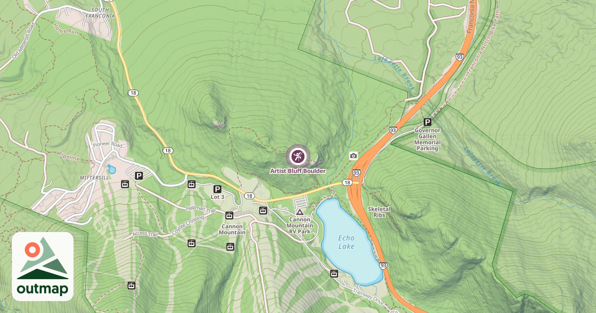 Map of Artist Bluff Boulder