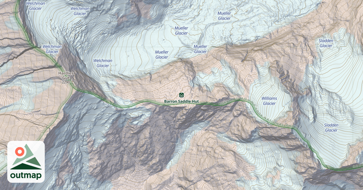 Map of Barron Saddle Hut