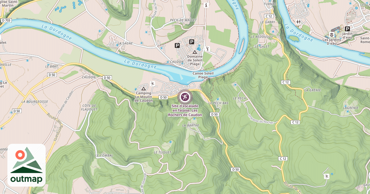 Map of Site d'escalade en falaise, Les Rochers de Caudon