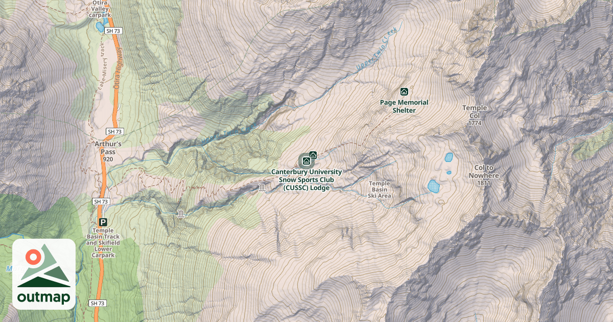 Map of Canterbury University Snow Sports Club (CUSSC) Lodge