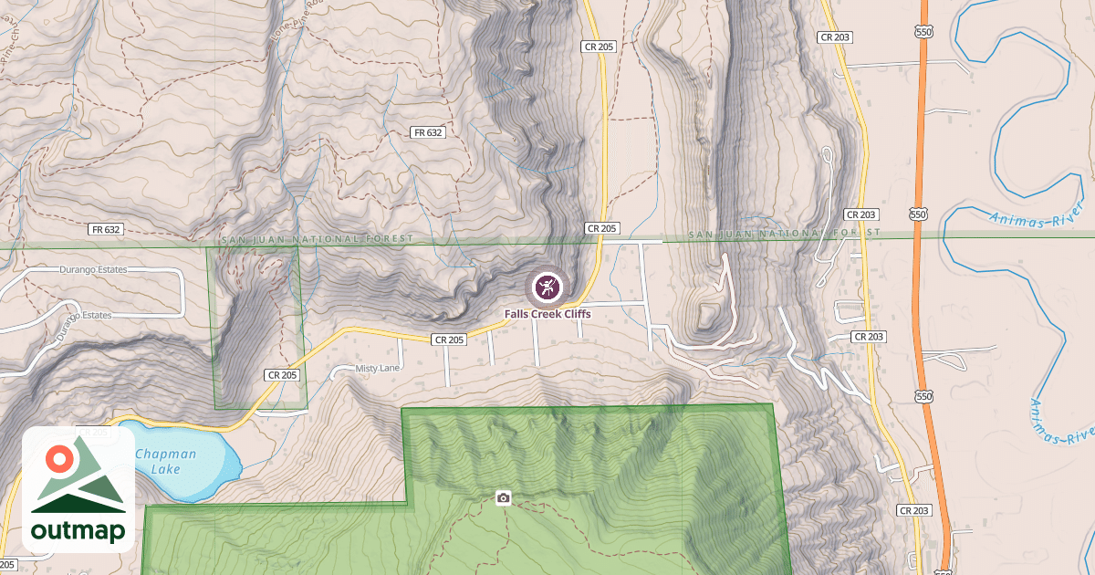 Map of Falls Creek Cliffs