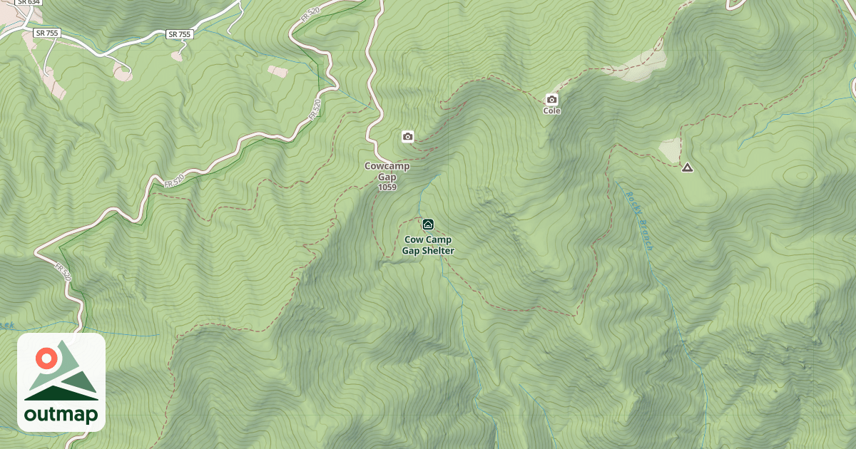 Map of Cow Camp Gap Shelter