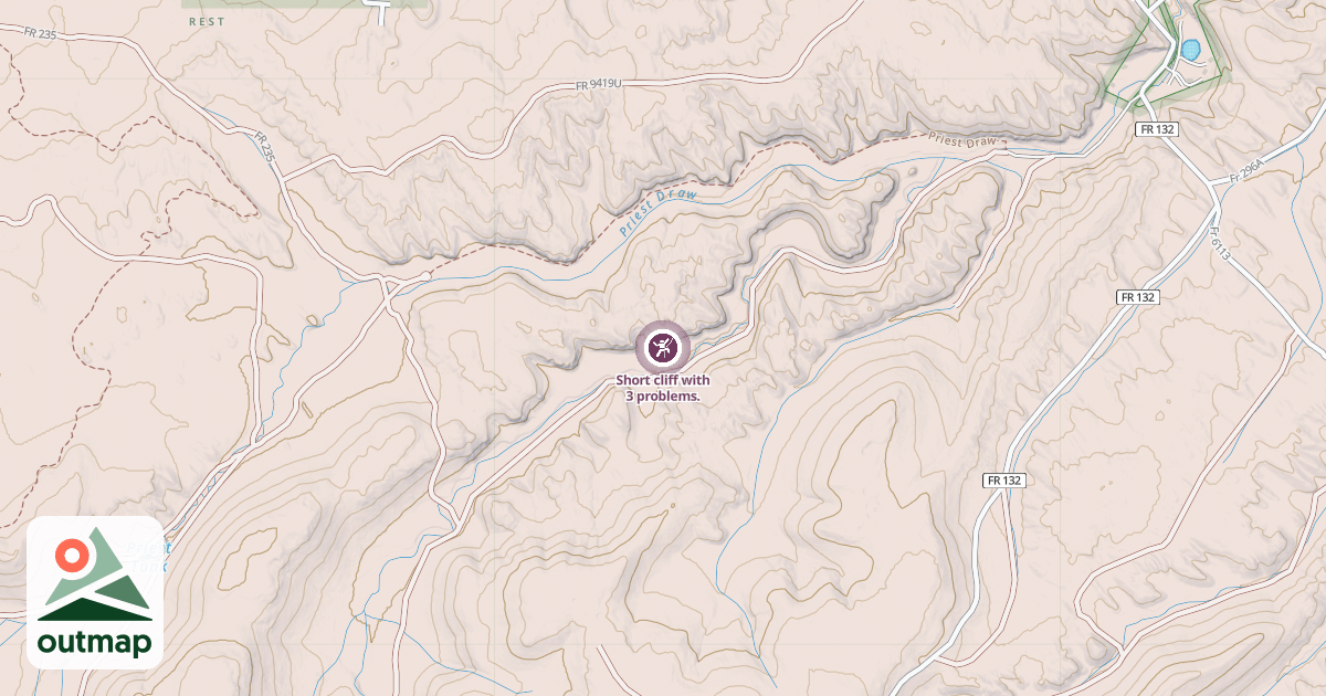 Map of Short cliff with 3 problems.