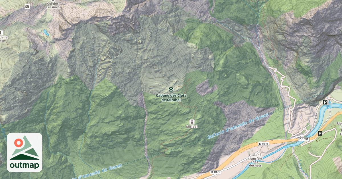 Map of Cabane des Clots de Mirabel