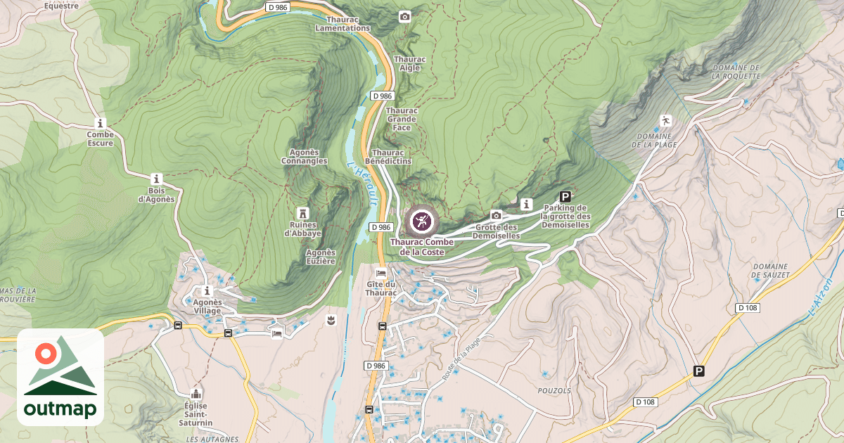 Map of Thaurac Combe de la Coste