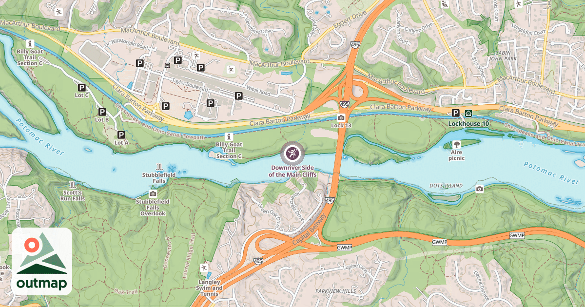 Map of Downriver Side of the Main Cliffs