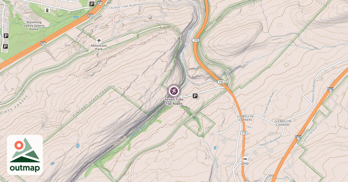 Map of Seven Tubs Top Ropes