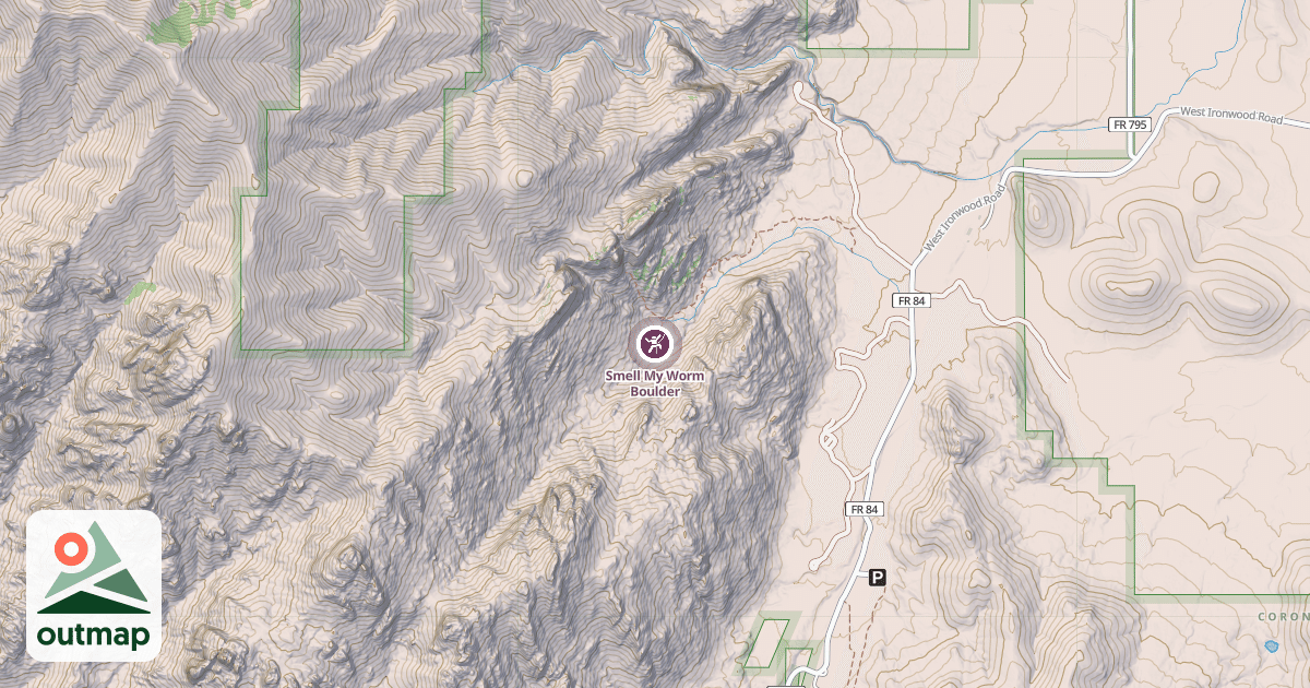 Map of Smell My Worm Boulder