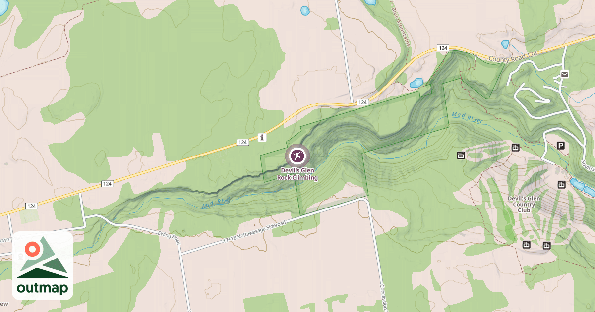 Map of Devil's Glen Rock Climbing