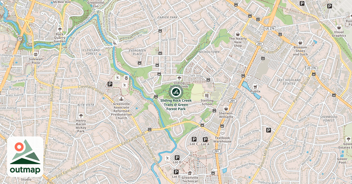 Map of Sliding Rock Creek Trails @ Green Forest Park