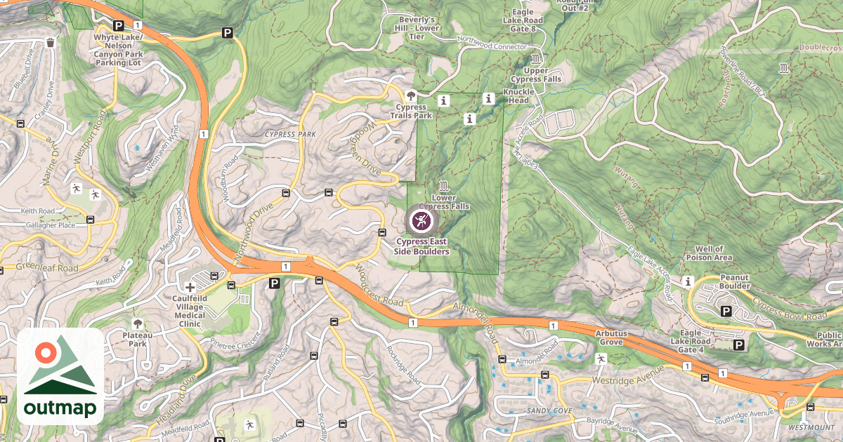 Map of Cypress East Side Boulders