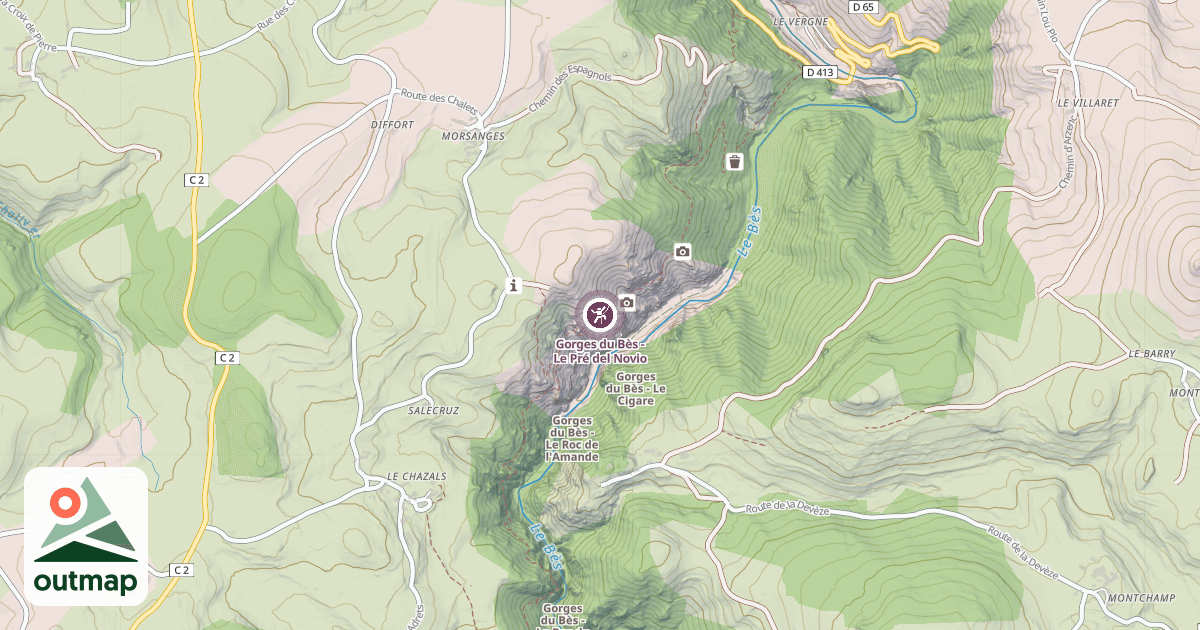 Map of Gorges du Bès - Le Pré del Novio