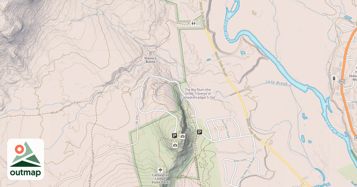 Map of The Big Plum (the Girdle Traverse of Cathedral Ledge)